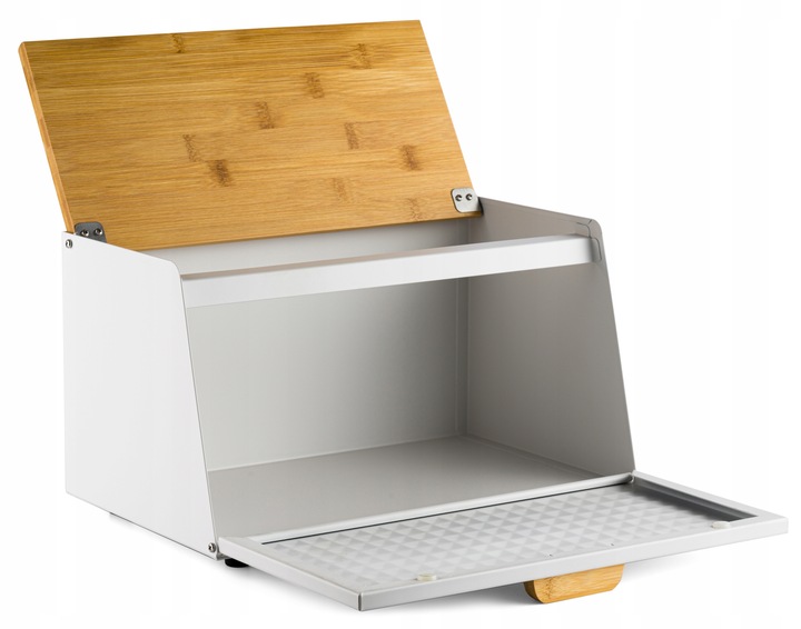 DUŻY CHLEBAK METALOWY Z DESKĄ POJEMNIK NA PIECZYWO CHLEB BIAŁY BAMBUSOWY