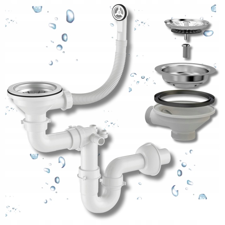 SYFON PRZYŚCIENNY do Zlewu Odpływ CHROM Jednokomorowy z Przelewem