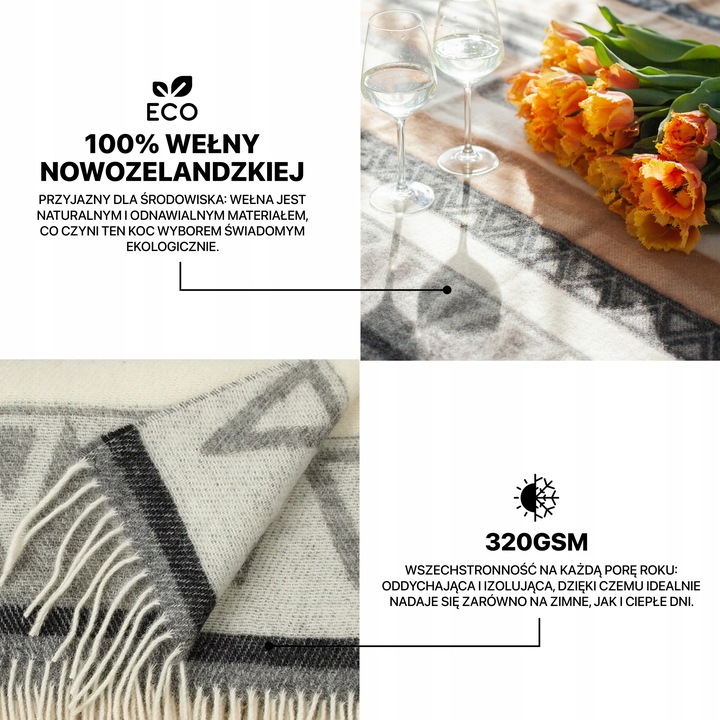 KOC Swiateczny WEŁNIANY cieply 100% wełna nowozelandzka 140x200