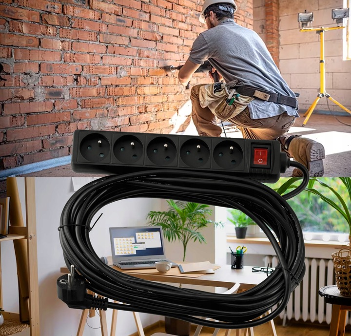 Przedłużacz Listwa Zasilająca 5 Gniazd 10m 3000W 3*1,5mm2 Z