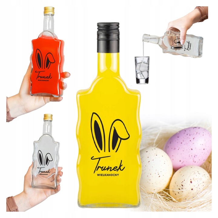 5x Butelki Szklane na WIELKANOC FALA 500ml z NADRUKIEM Na Likiery Nalewki