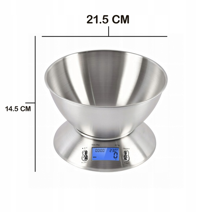 DOKŁADNA WAGA KUCHENNA Z TERMOMETR ELEKTRONICZNA Z MISKĄ 1G-5KG INOX