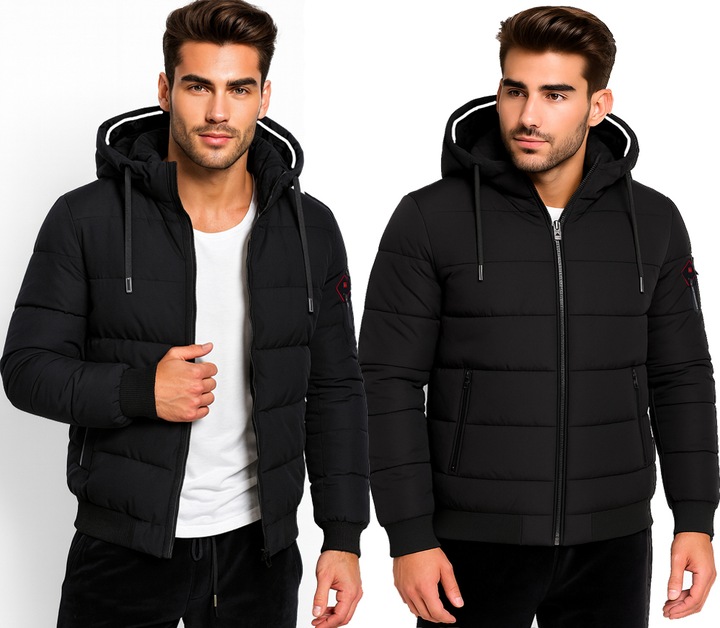 KURTKA MĘSKA Z KAPTUREM PUCHOWA OCIEPLANA ZIMOWA PIKOWANA CZARNA 4XL