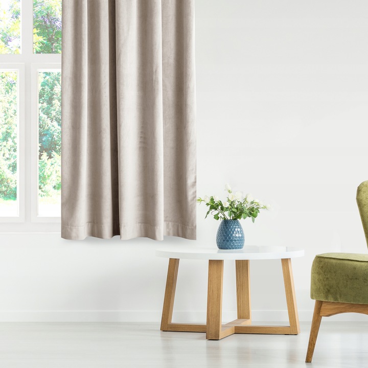 RESTILO Zasłona welurowa plus szarfa up taśma 140x245 Chłodny Beż do