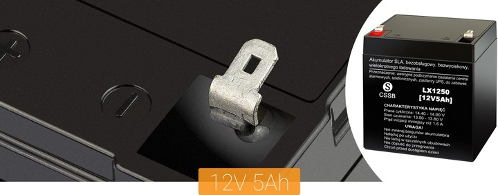 AKUMULATOR BEZOBSŁUGOWY AGM 12V 5Ah DO ZABAWKI AUTKA UPS ALARM KOSIARKI