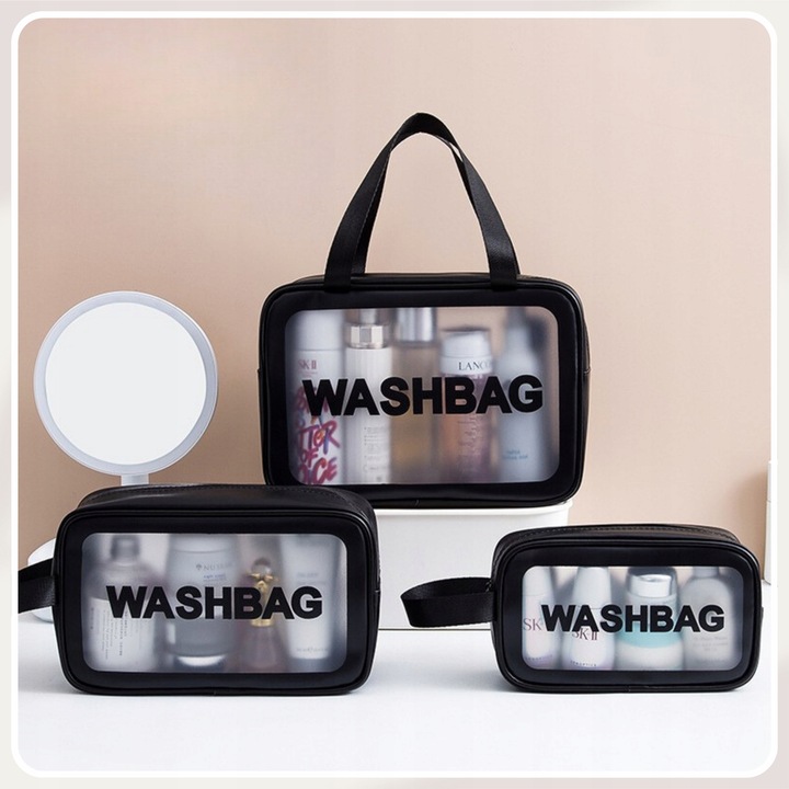 3w1 KOSMETYCZKA PRZEZROCZYSTA TRANSPARENTNA PODRÓŻNA ORGANIZER DO SAMOLOTU