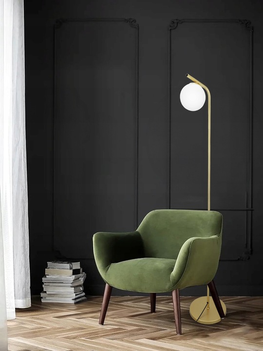 Złota Lampa Stojąca Podłogowa Lampka LED 1X E27 Kula Do Czytania