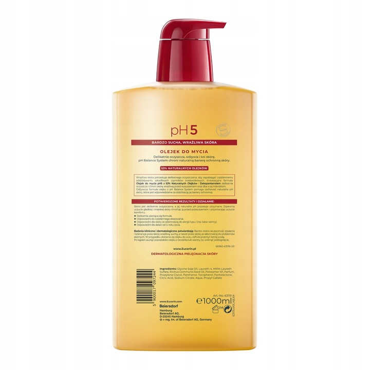 EUCERIN PH5 Olejek pod prysznic do mycia - skóra sucha i wrażliwa 1000 ml