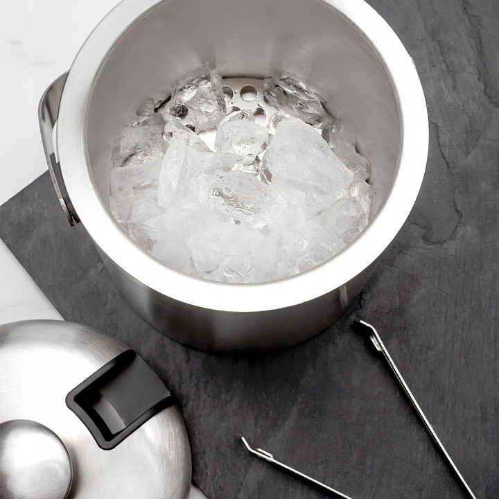 POJEMNIK NA LÓD z pokrywką DUŻE WIADERKO do lodu ZE STALI NIERDZEWNEJ 1.3l