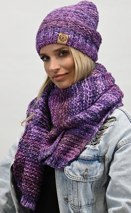 Gruby Modny Kobiecy Zestaw Zimowy Melanżowy Wz2