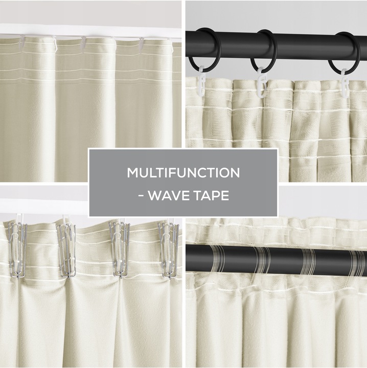 RESTILO Zasłona welurowa plus szarfa upi taśma wave multi 140x245 Jasny Beż