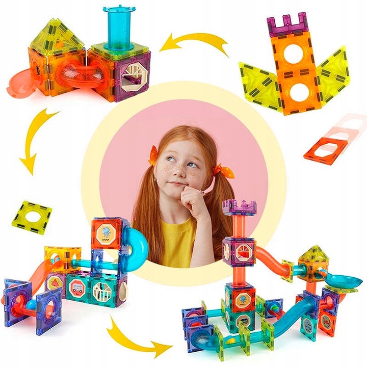 Klocki Magnetyczne Tor Kulkowy Świecący Magnetic Blocks 120 Elementów