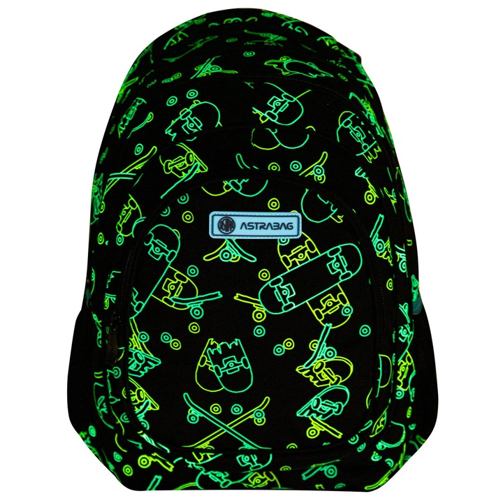 Plecak trzykomorowy Astrabag z motywem deskorolek świecących w ciemności