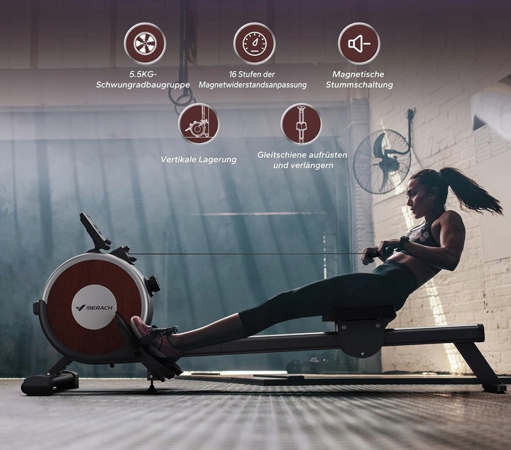 MERACH Wioślarz do 160 kg do domu magnetyczny Bluetooth 16 poziomami oporu