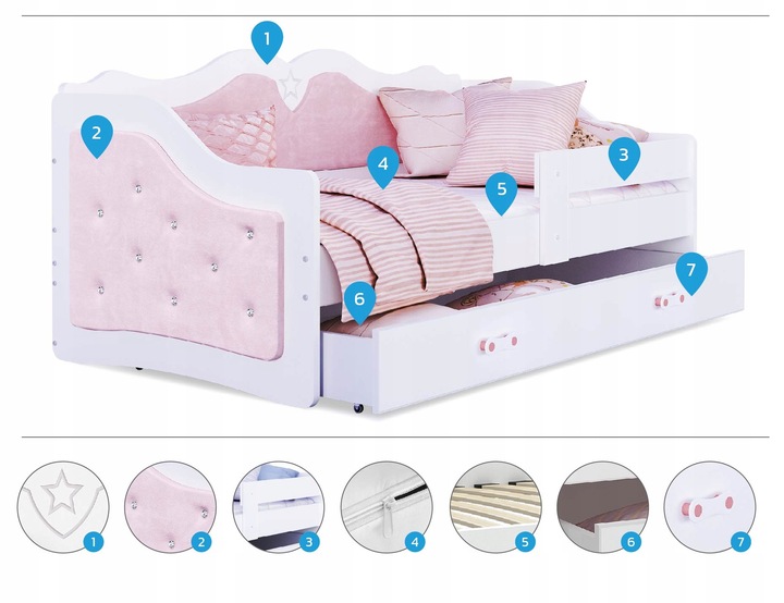 Łóżko tapicerowane 160x80 szuflada + materac LILI