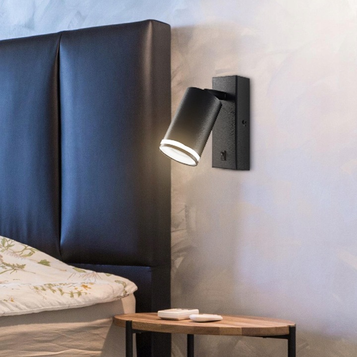 Kinkiet ścienny LAMPA ŚCIENNA GU10 LED DO CZYTANIA WŁĄCZNIK czarna