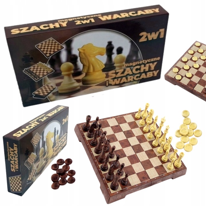 Szachy Warcaby MAGNETYCZNE Drewniane KLASYCZNE Duże 2 w 1 SKŁADANE