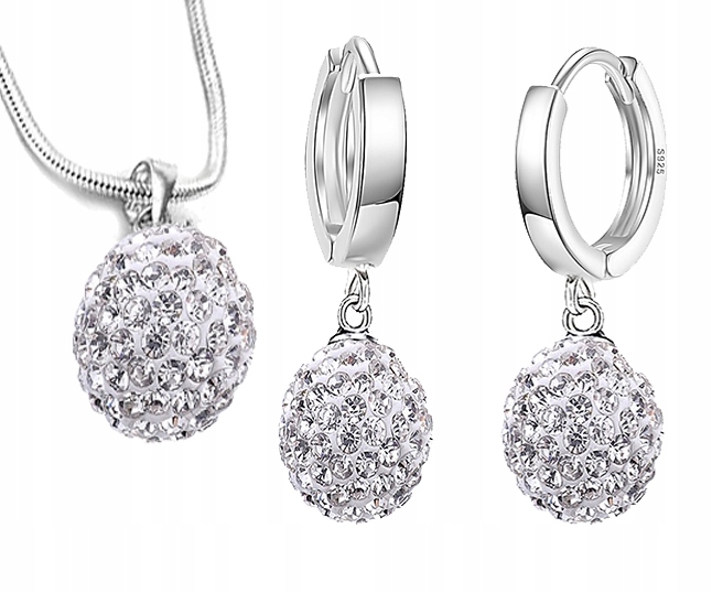 SREBRNY KOMPLET BIŻUTERII 925 DAMSKIEJ ŚLICZNE CYRKONIE SWAROVSKI + GRAWER