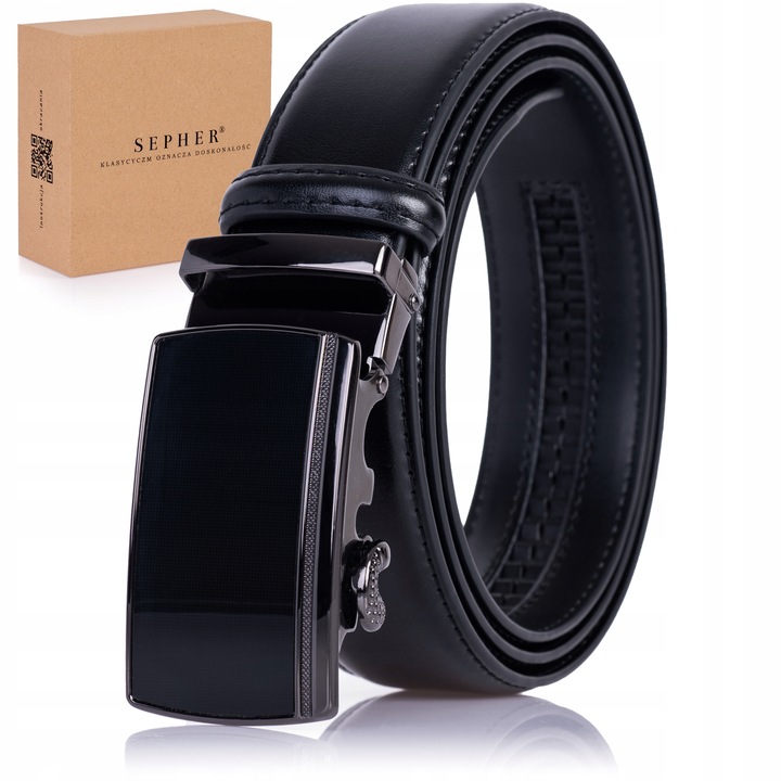 Pasek Skórzany SEPHER męski Automat CZARNY spodni