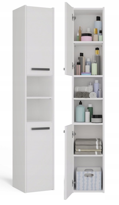 SZAFKA ŁAZIENKOWA S30 BIAŁY REGAŁ SŁUPEK 30CM 2 DRZWI PÓŁKI