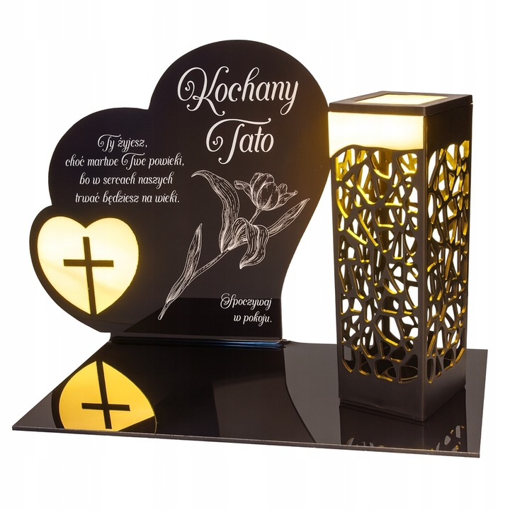 ZNICZ SOLARNY z Grawerem Wieczna Lampka Latarenka LED STATUETKA dla taty