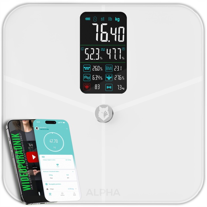 Waga Łazienkowa Elektroniczna Sportowa Alpha - Aplikacja Po Polsku
