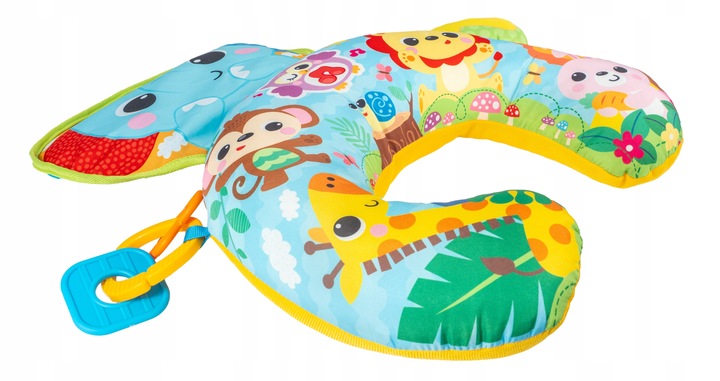 Poduszka dla dziecka interaktywna podróżna rogal grzechotka gryzak dźwięk