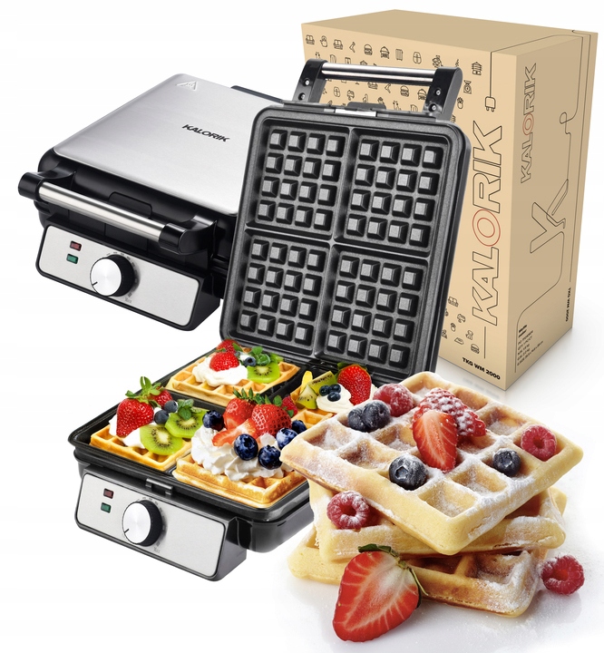 MOCNA GOFROWNICA 4 CHRUPIĄCE GOFRY REGULACJA TEMPERATURY TERMOSTAT 1500W