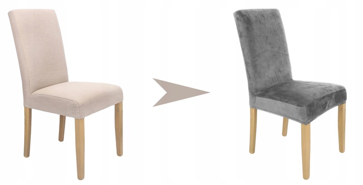 ZESTAW 4 SZT. POKROWIEC NA KRZESŁO SZARY WELUR ELASTYCZNY GRUBY POKROWCE