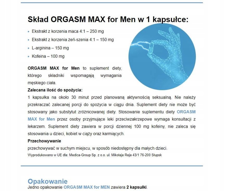 ORGASM MAX FOR MEN - SZYBKA, MOCNA I DŁUGA EREKCJA