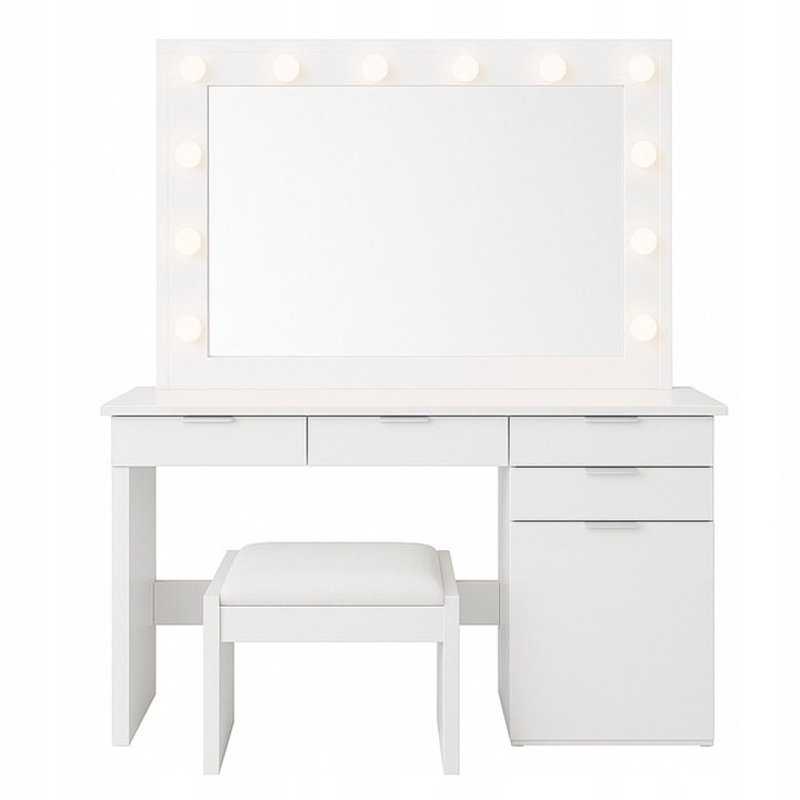 TOALETKA KOSMETYCZNA BIAŁA Z LUSTREM I OŚWIETLENIEM LED SUNNY +