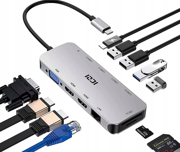 Wielofunkcyjna Stacja dokująca do dwóch monitorów z HDMI USB-C i ładowaniem
