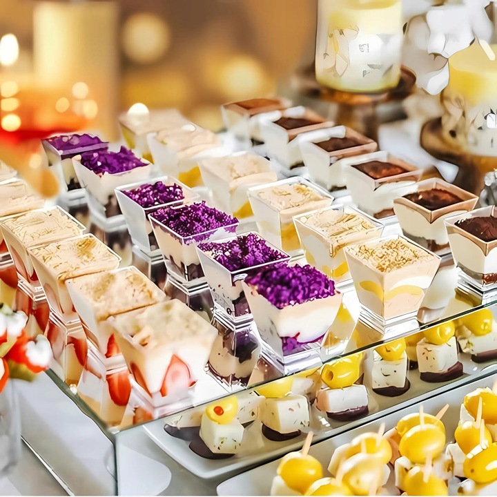 PUCHARKI KWADRATOWE DO DESERÓW 120ml 50szt NA PRZEKĄSKI DESERY POJEMNIKI