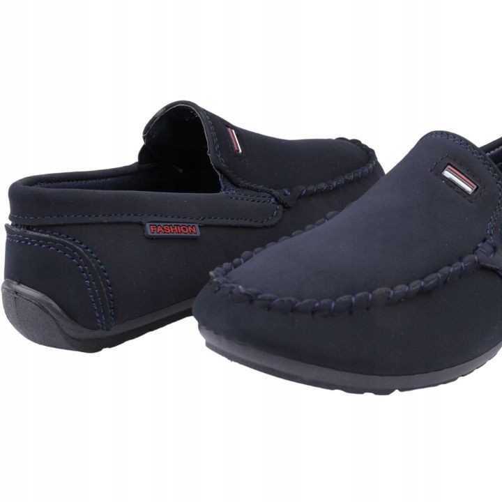 GRANATOWE MOKASYNY CHŁOPIĘCE PÓŁBUTY ZAMSZOWE WSUWANE BUTY NA KOMUNIĘ