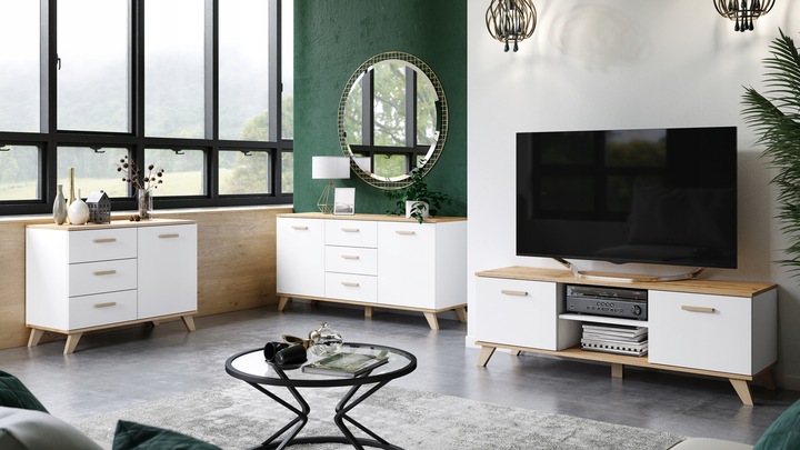 SZAFKA NOCNA STOLIK NOCNY SYPIALNI 2 SZUFLADY BIAŁY MAT DĄB WOTAN