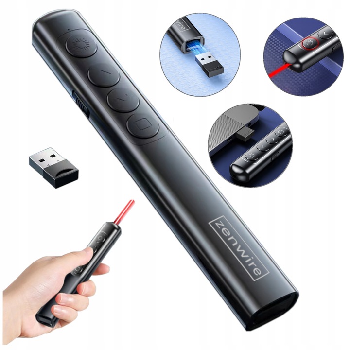 Wskaźnik Prezenter Laserowy Bezprzewodowy Pilot Laser USB do Prezentacji ZW