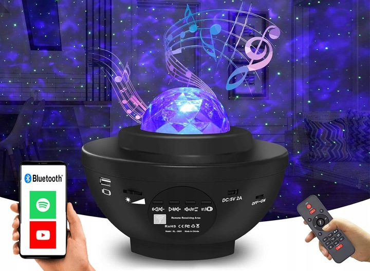 Projektor Gwiazd Rzutnik Space Lampka nocna LED Głośnik Bluetooth + pilot