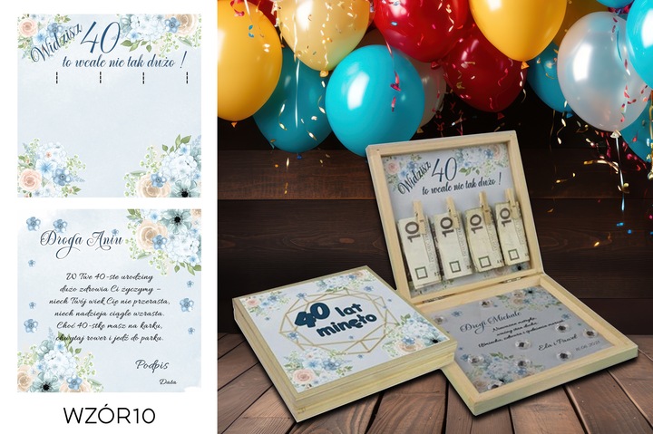 PREZENT NA 40 URODZINY PUDEŁKO Z ŻYCZENIAMI