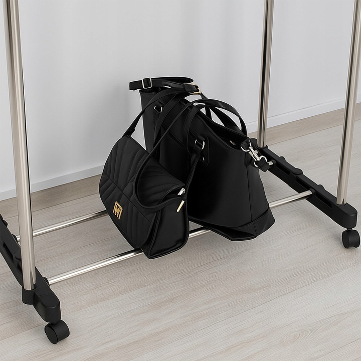 WIESZAK PODWÓJNY STOJĄCY NA KÓŁKACH UBRANIA STOJAK DO PRZEDPOKOJU