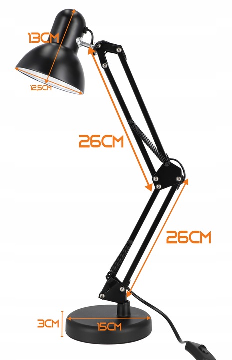 Lampka na Biurko LED Kreślarska Szkolna Regulowana E27 230V Stojąca Klips