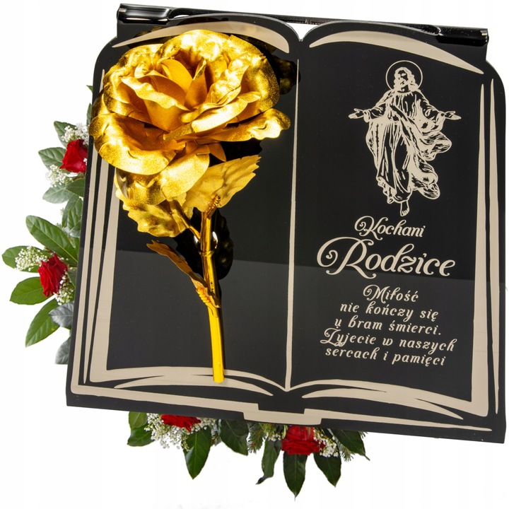 DEKORACJA na grób GRAWEROWANY ZNICZ podstawka na cmentarz RÓŻA DLA