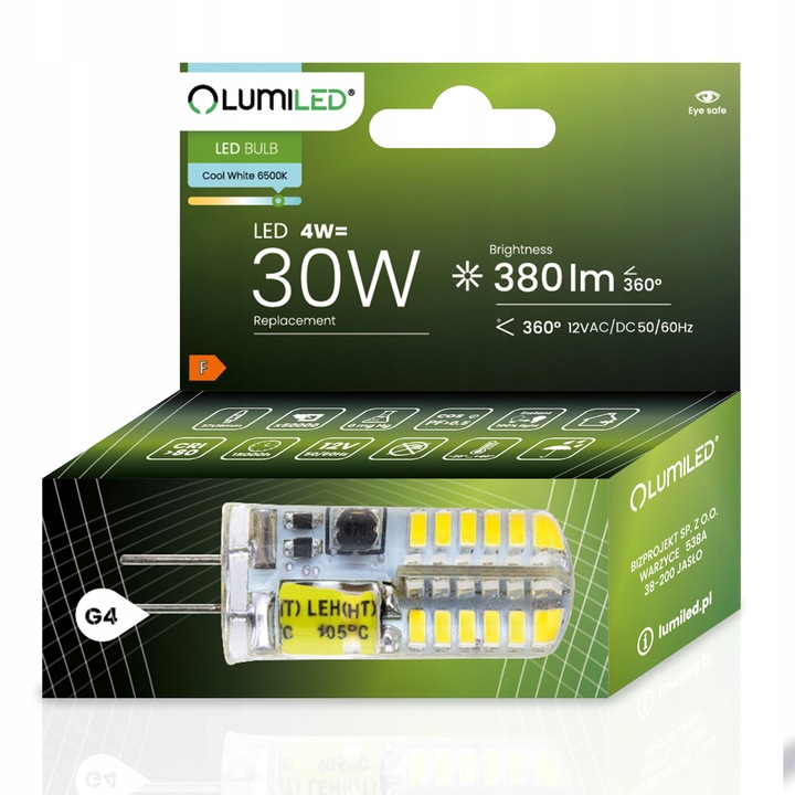 6x Żarówka LED KAPSUŁKA MINI G4 4W = 30W 6500K ZIMNA BARWA 12V LUMILED