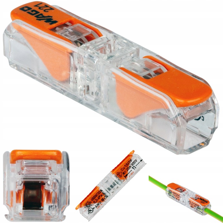 WAGO 221-2411 Szybkozłączka Przelotowa Drut Linka 2x0,2-4mm2 ORYGINAL 10szt