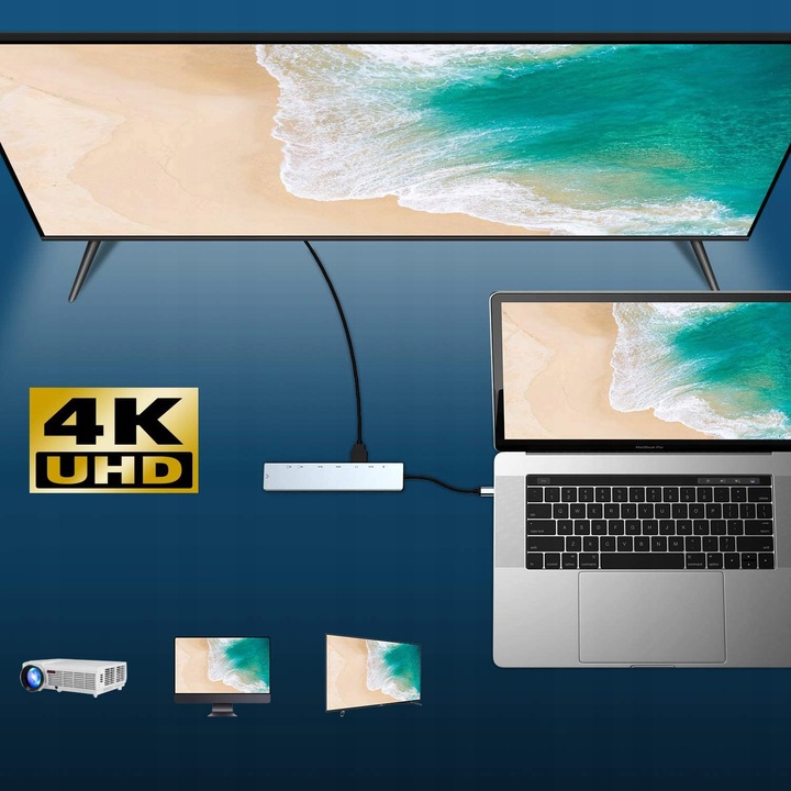 HUB USB-C ADAPTER LAN RJ45 HDMI 4k SD USB 3.0 PD do Laptopa Macbook