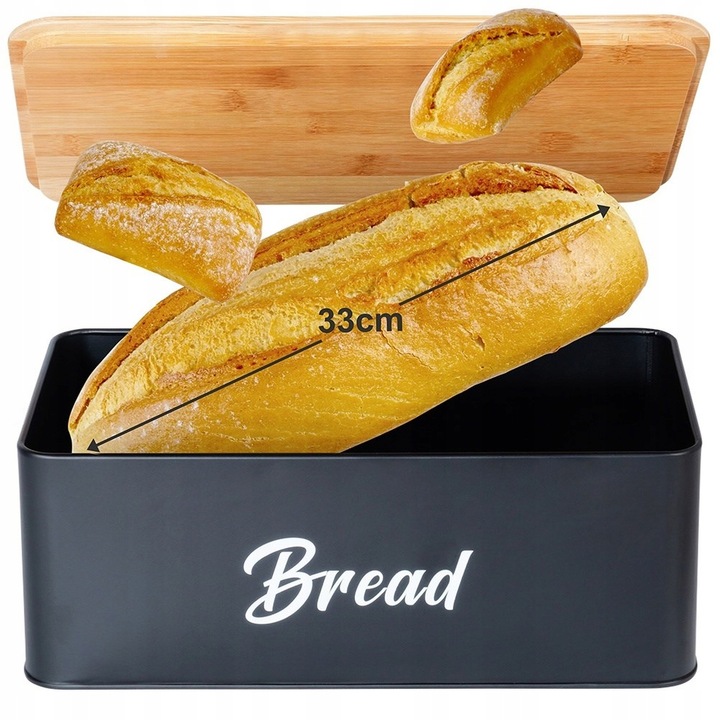 Chlebak CZARNY metalowy bambusowy pojemnik kuchenny na pieczywo chleb