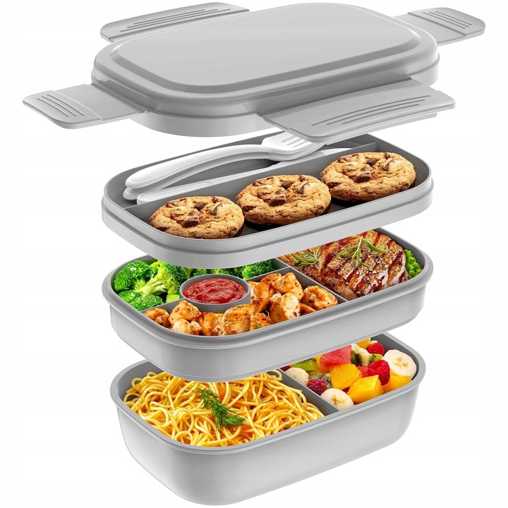 LUNCH BOX PUDEŁKO NA ŻYWNOŚĆ PODRÓŻNE POJEMNE NA WYJAZD 3W1 SZCZELNE 2000ML