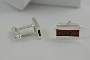 Srebrne spinki do mankietów z bursztynem