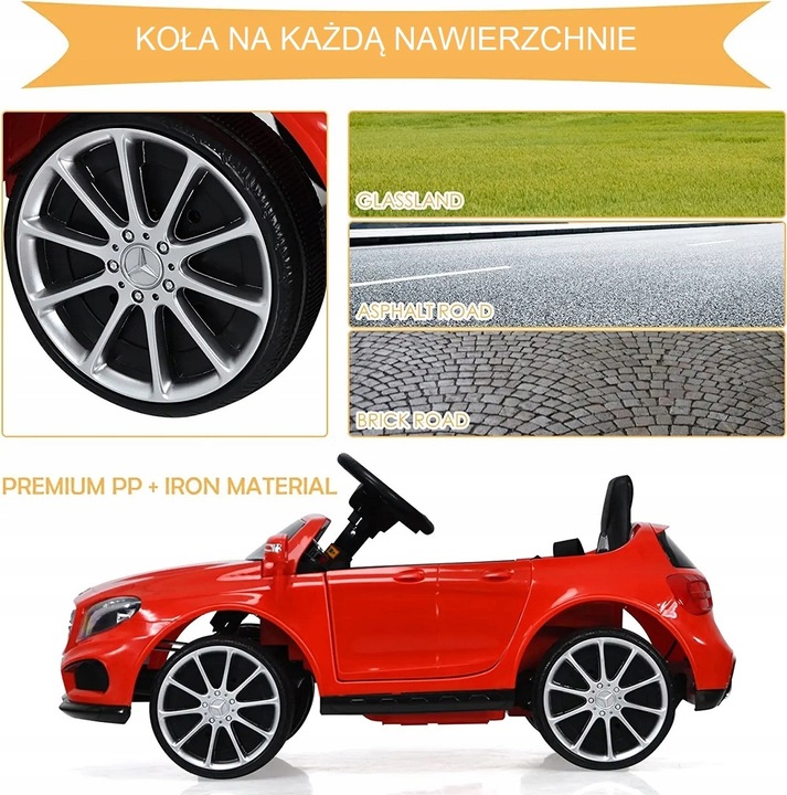 MERCEDES GLA 4x4 12V, PILOT 2.4G, 4 AMORY Auto na akumulator, koła EVA