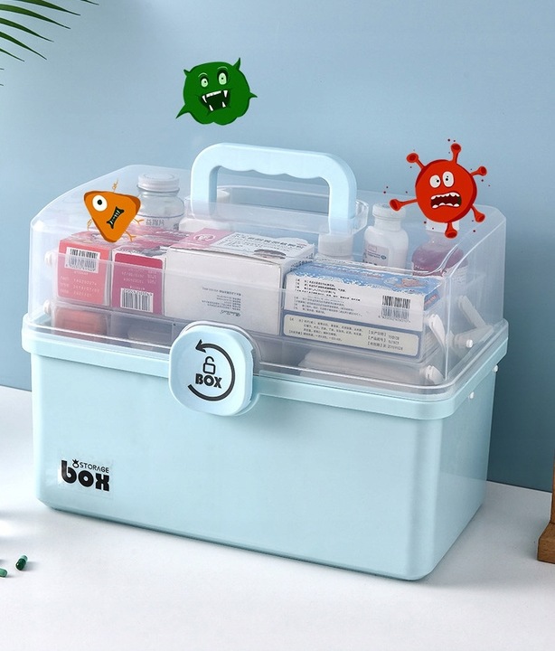 ORGANIZER POJEMNIK NA LEKI KASETKA APTECZKA DWUPOZIOMOWA Z BLOKADĄ DUŻA XXL