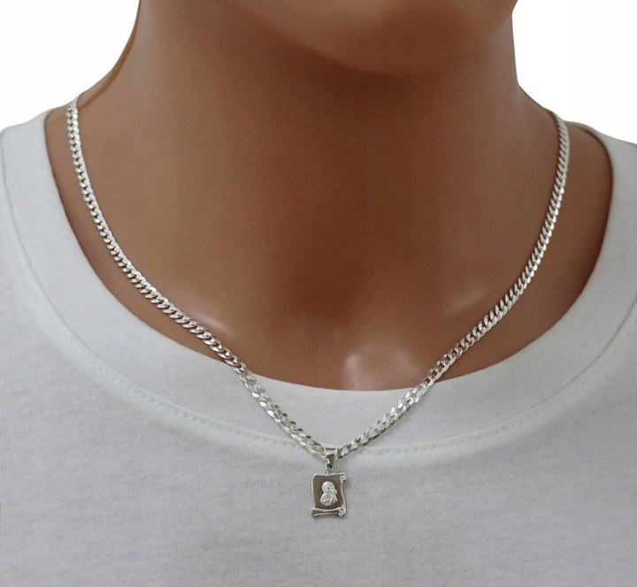 SREBRNY PEŁNY ŁAŃCUSZEK MĘSKI PANCERKA Z ZAWIESZKĄ PR. 925 + GRAWER GRATIS